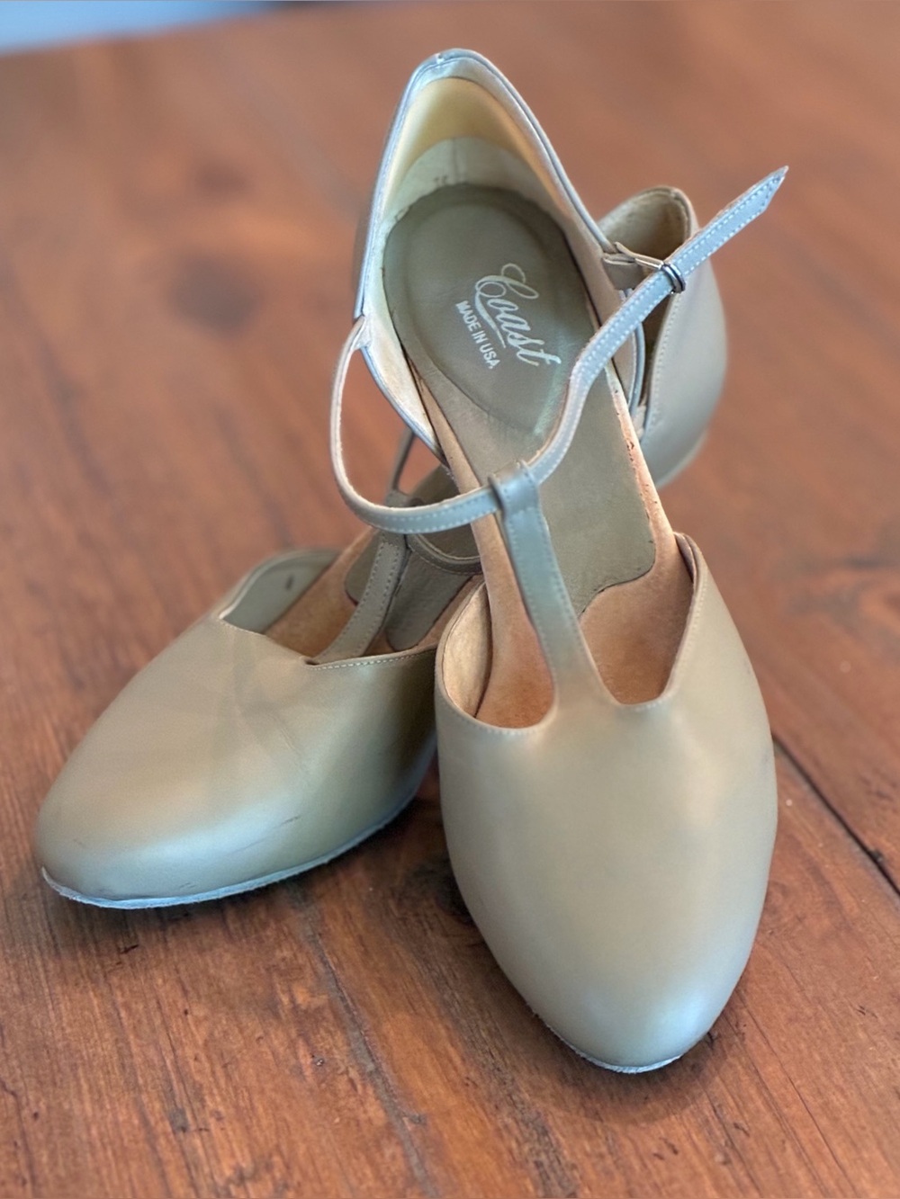 T-strap beige dance shoes by Coast. Size 8 M